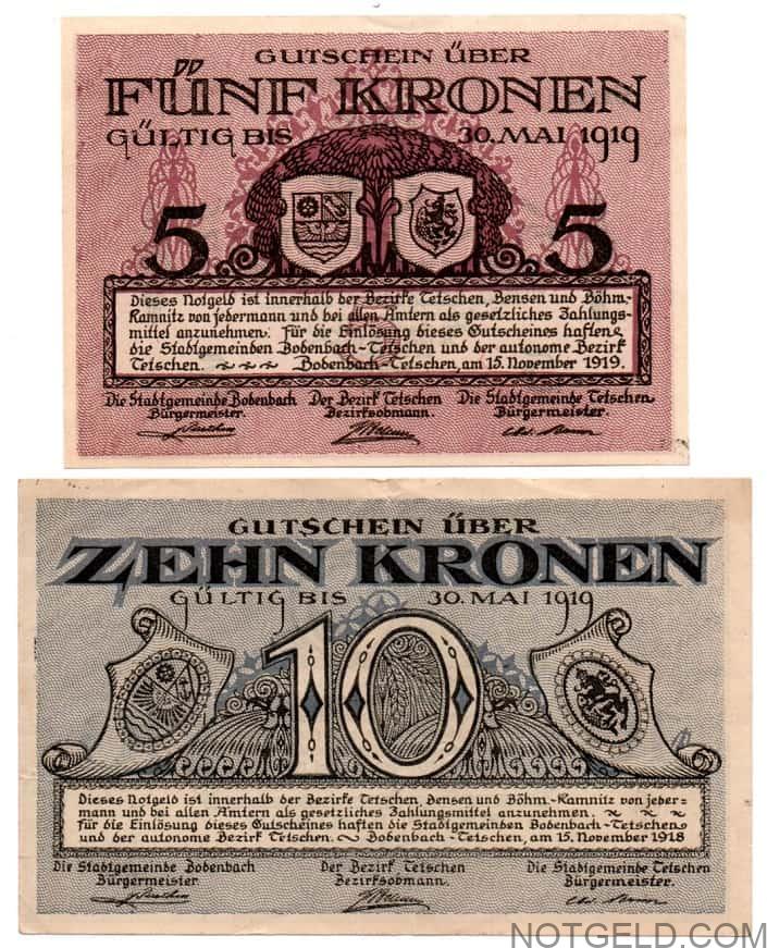 Bohemia & Moravia 5+10Kronen (Tetschen)