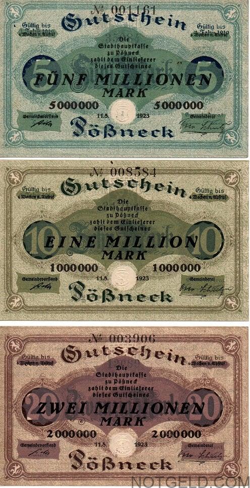 Poessneck - 3 hyper-inflation overprints!!