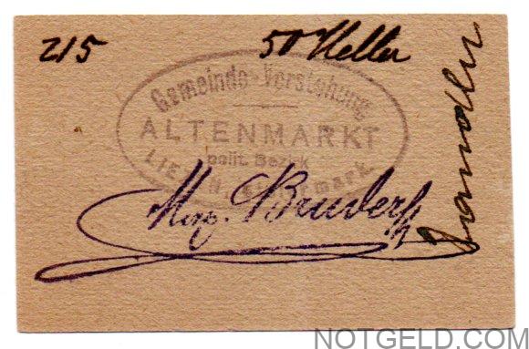 Altenmarkt - 50 heller (hand-written) on military postcard!