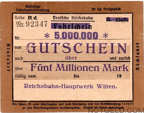 Witten 5,000,000m - on unused railway ticket!!