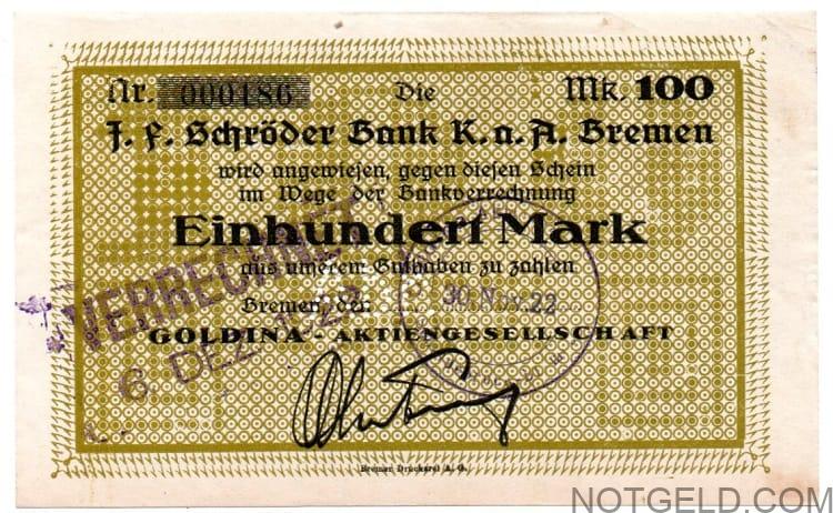 Bremen -scarce privat 100m 'Goldina'!