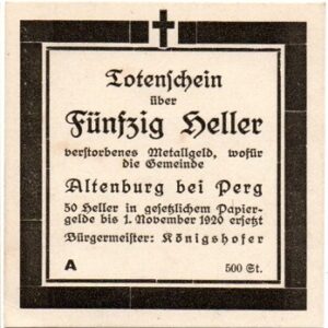 Altenburg - 50 heller A ('Totenschein' - 'Death certificate')!!
