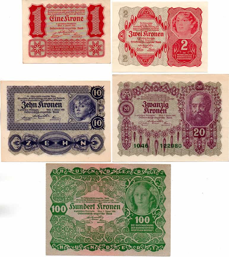 Set of 5 notes (Austro-Hungarian Bank) 1922
