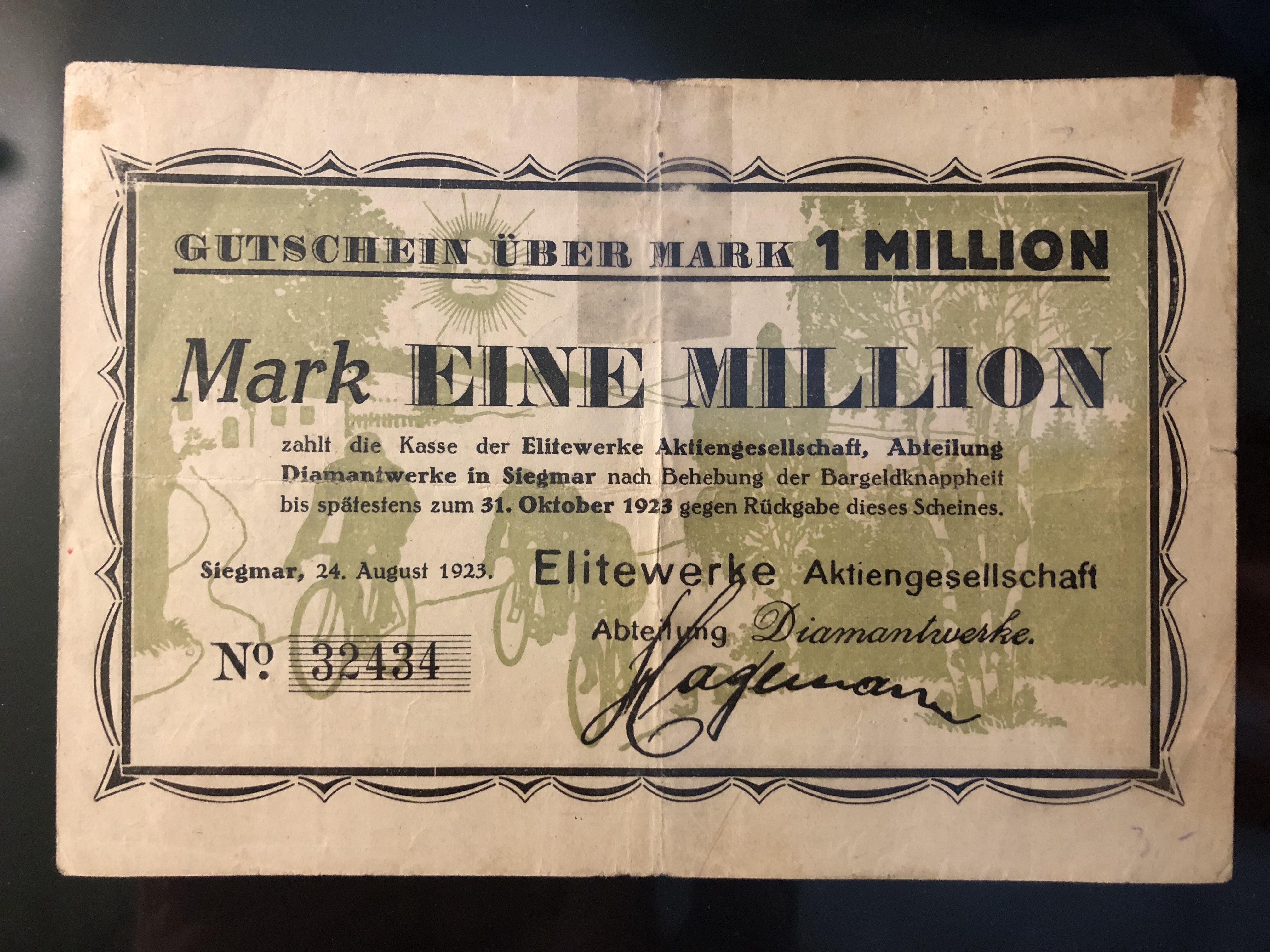 Siegmar 1 Million 23 Aug 1923 obv
